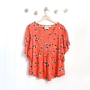 Anthropologie Maeve Maya Flutter Sleeve Blouse Floral Button Shoulders